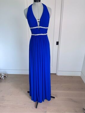 Royal Blue Halter Maxi Gown with Crystal Trim